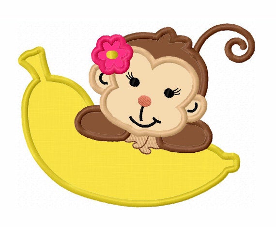 570x468 Girl Monkey With Banana Applique Machine Embroidery Design Etsy