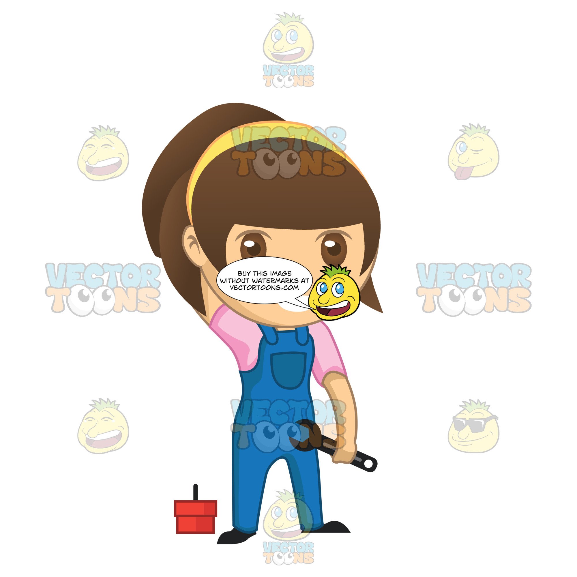 2000x2000 Brunette Girl Mechanic Holding A Wrench Clipart Cartoons