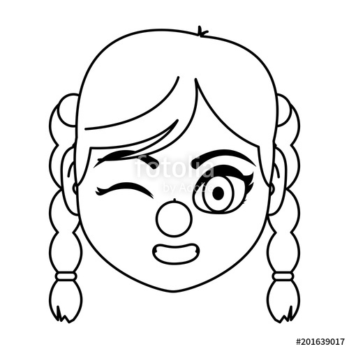 500x500 Line Girl Head With Hairstyle And Clown Nose Stock Image