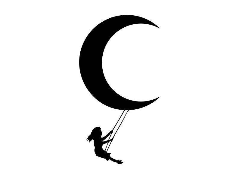 794x596 Little Girl Moon Clipart Playing On A Swing Png Dxf Etsy