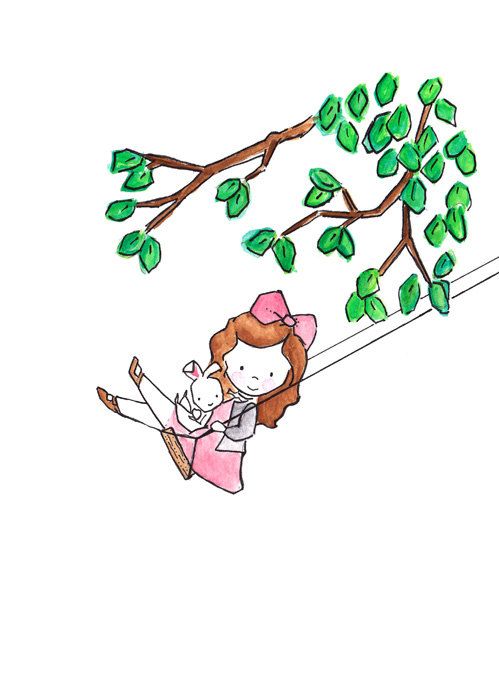 499x694 Little Girl With Bunny On Swing Favorite Journal Stuff En