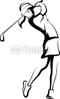 243x400 Stylized Black And White Illustration Of A Girl Golfer Swing