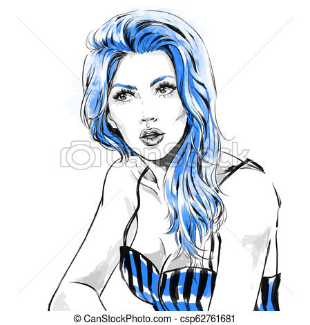 449x470 Fashion Illustration, Portrait Of Woman Looking