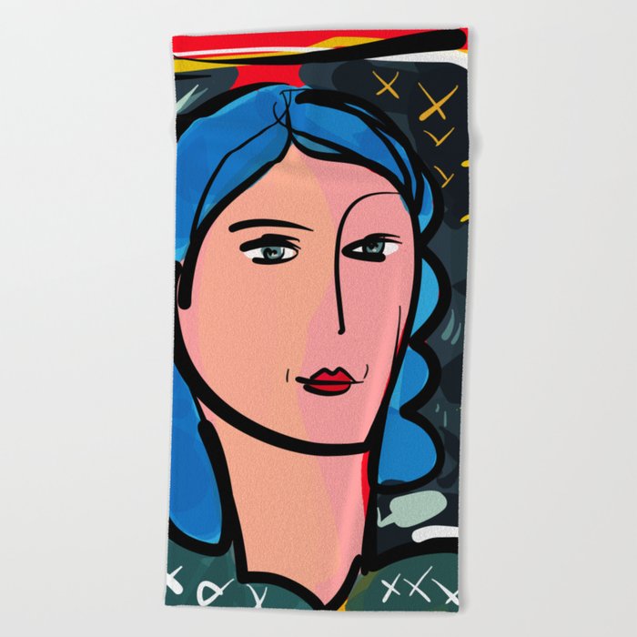 700x700 Fauve Girl Portrait With Blue Hair Beach Towel