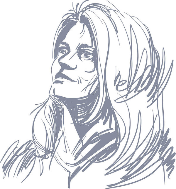 600x641 Vector Art Drawing, Portrait Of Gorgeous Romantic Woman Isolated