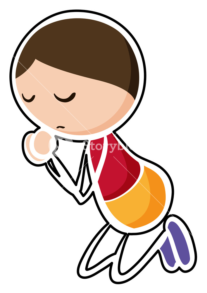 708x1000 Illustration Of A Girl Kneeling While Praying On A White