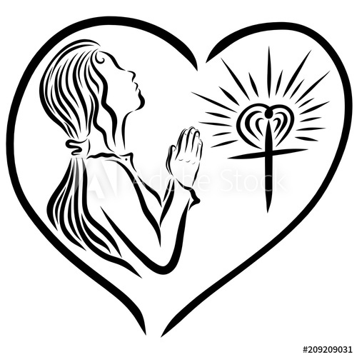 500x500 a girl praying to god, and a radiant cross, god's love protects