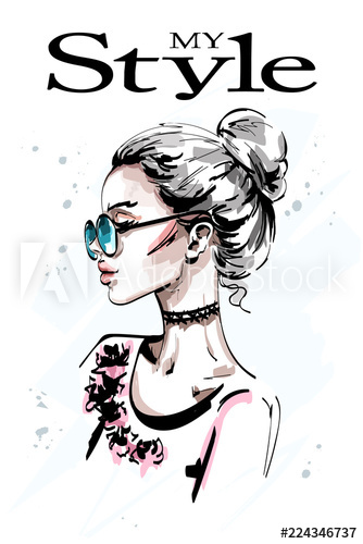 334x500 Hand Drawn Beautiful Young Woman Profile Stylish Elegant Blond