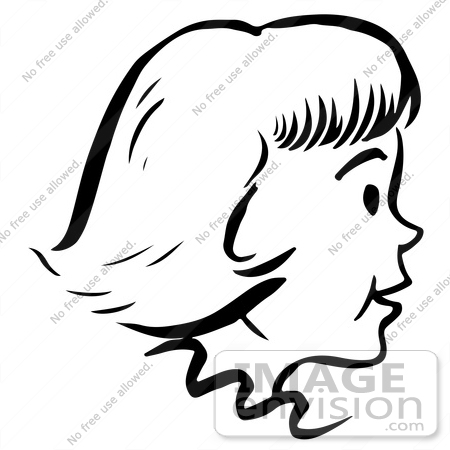 450x450 Clipart Of A Happy Retro Girl In Profile In Black And White