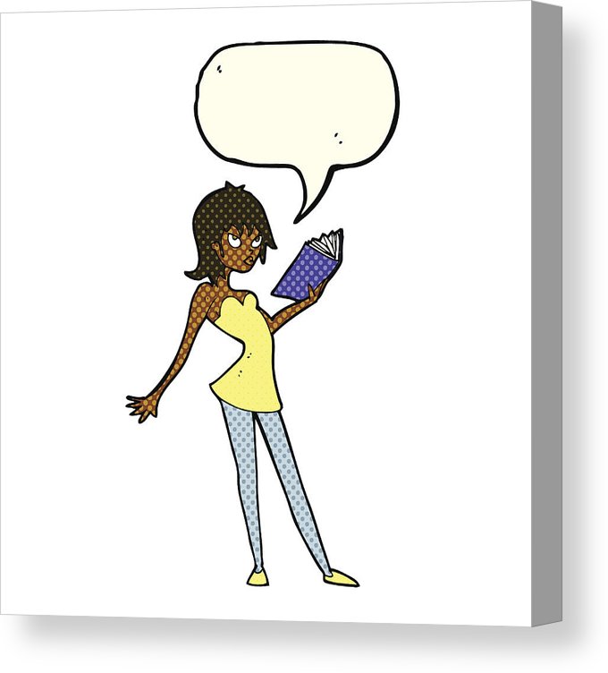 680x752 Cartoon Woman Reading Book With Speech Bubble Canvas Print