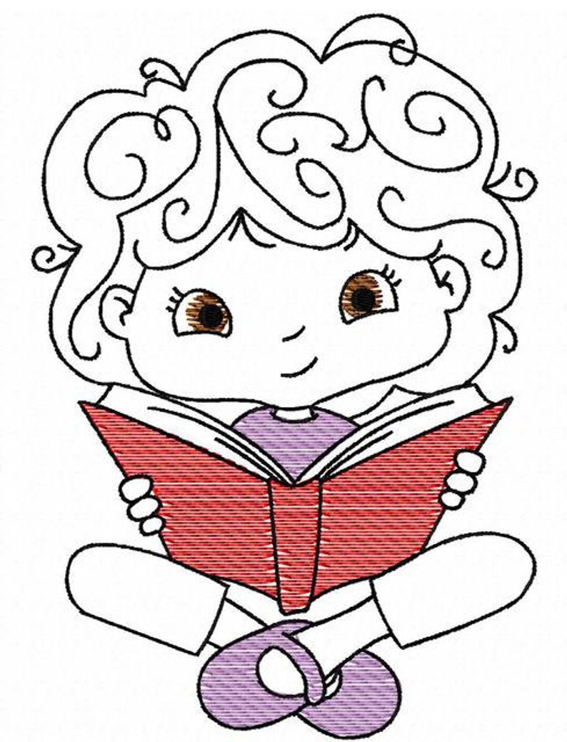 794x1039 Girl Reading Book Sketch Machine Embroidery Design Instant Etsy