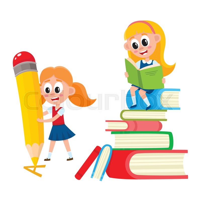 800x800 One Girl Reading On Huge Book Pile, Stock Vector Colourbox