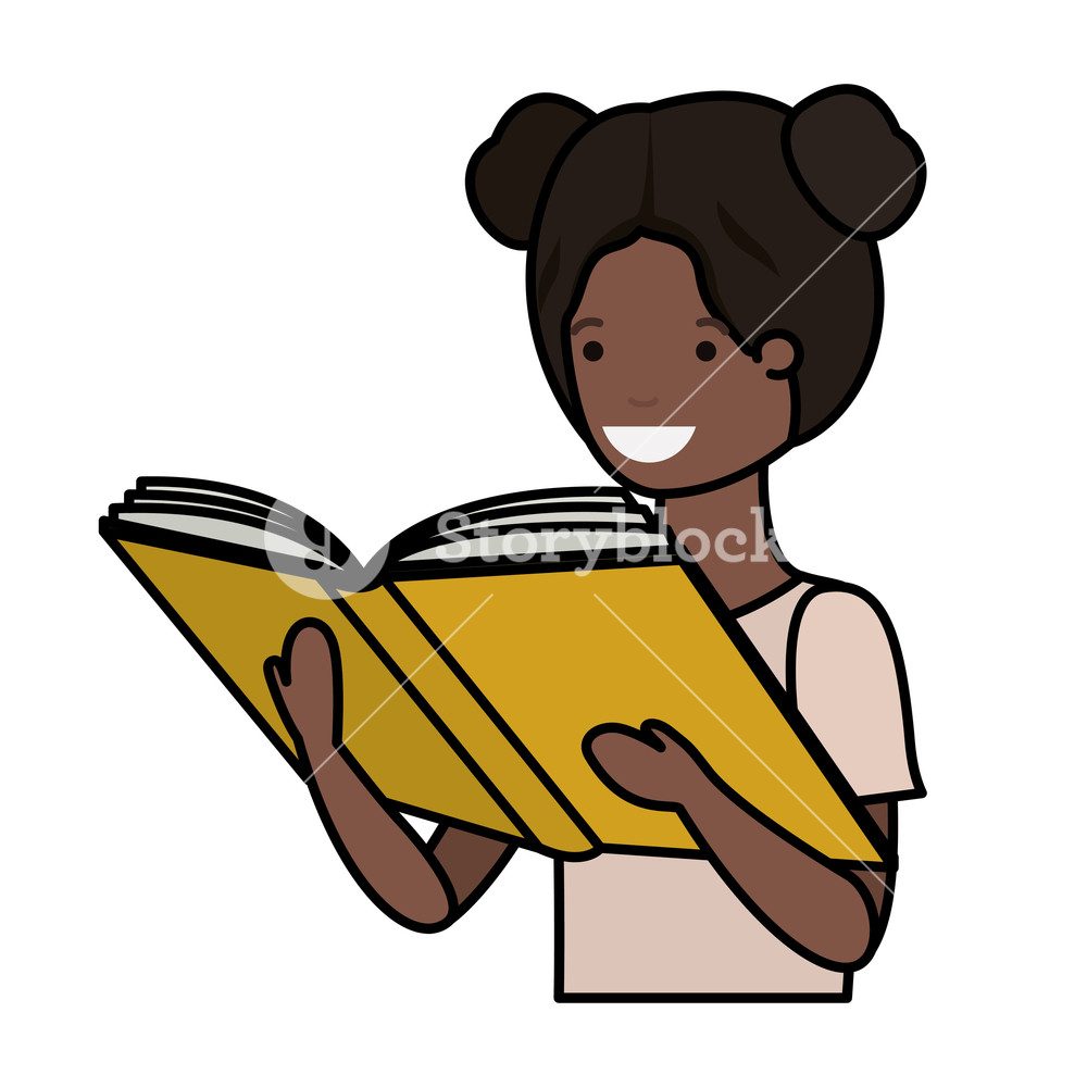 1000x1000 Young Black Student Girl Reading Book Vector Illustration Design