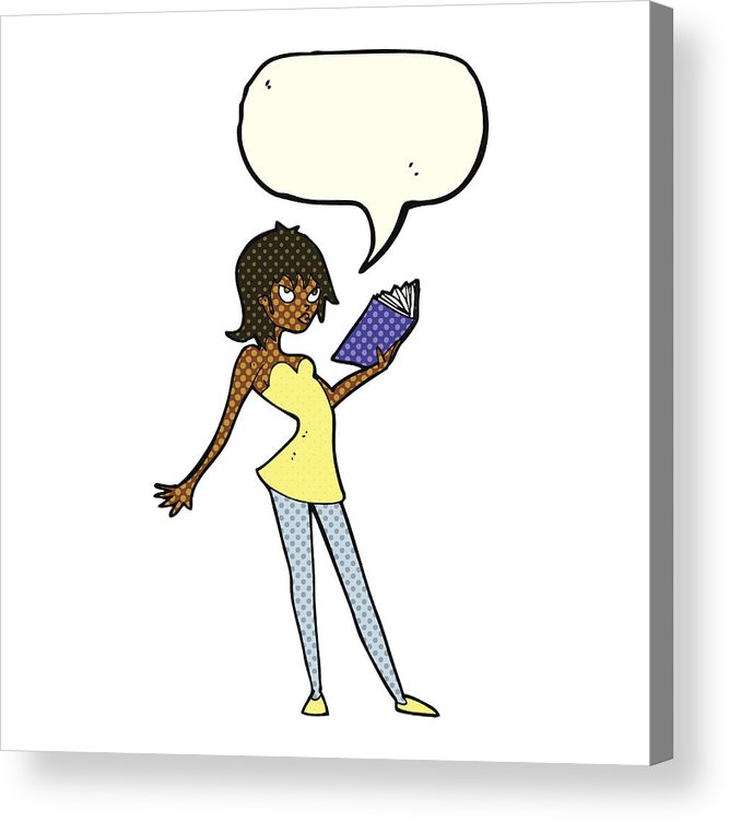 667x752 Cartoon Woman Reading Book With Speech Bubble Acrylic Print