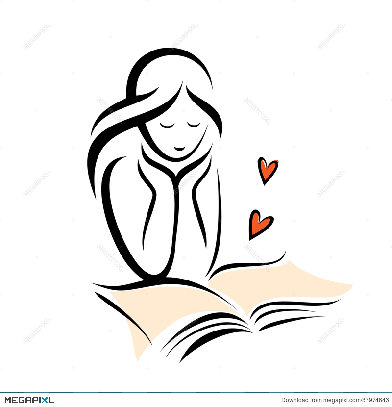 800x830 Girl Reading And Romantic Book Illustration