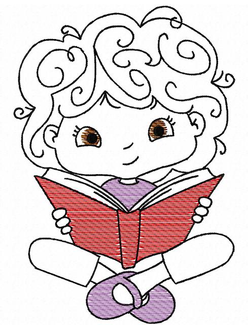 489x640 Girl Reading Sketch Embroidery Design