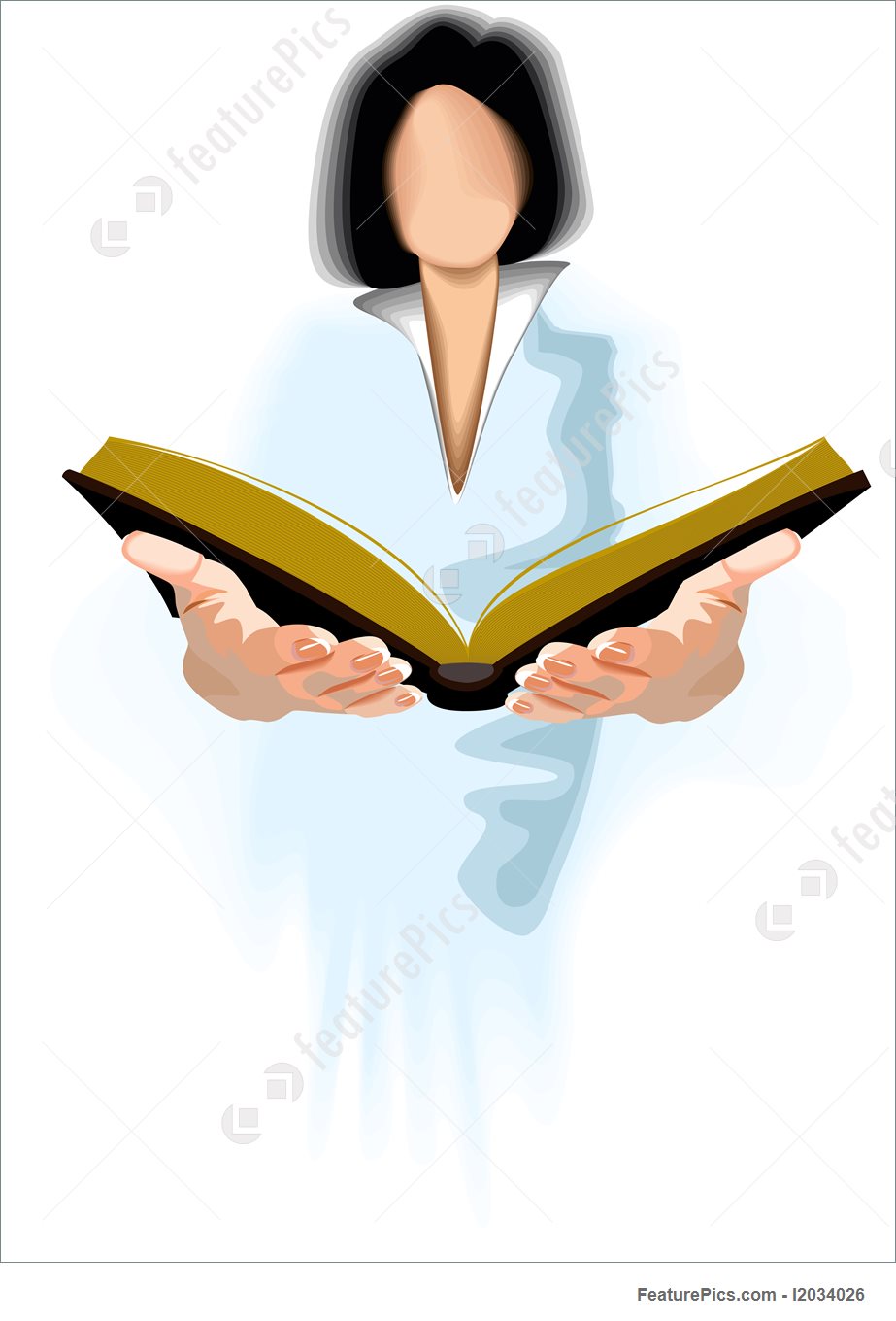 923x1360 Woman Reading Book Church Bible Illustration
