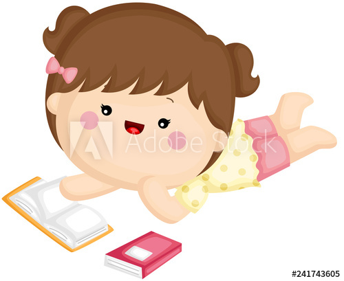 500x409 A Vector Set Of A Cute Little Girl Laying Down And Reading Book