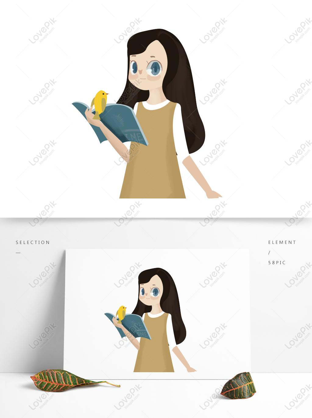 1024x1369 Fashion Girl Pattern Elements Reading A Book Graphics
