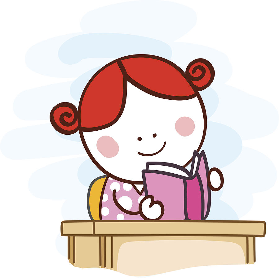 900x898 Student Girl Reading Book Cartoon Illustration