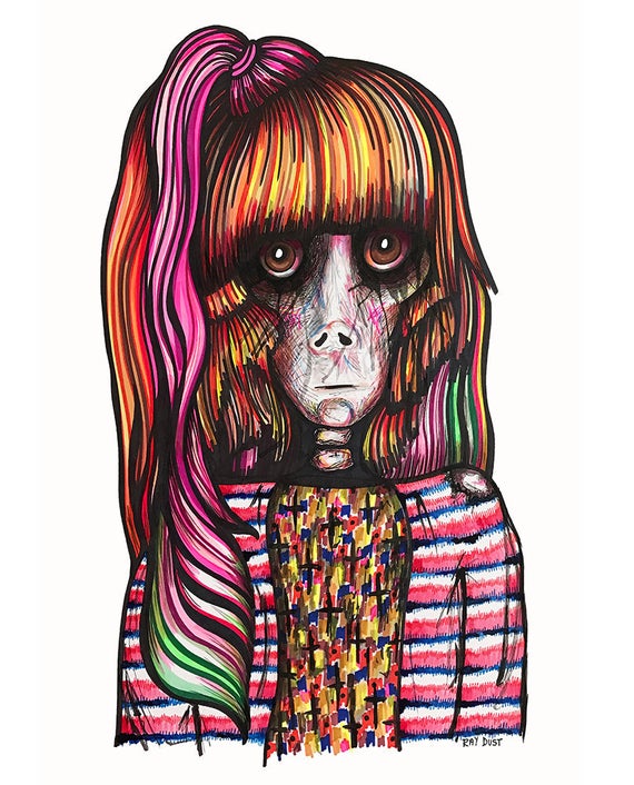 570x706 Original Pen And Ink Art Portrait Girl Etsy