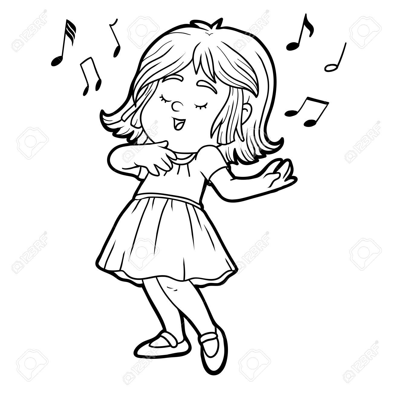 1300x1300 Coloring Book Little Girl In A Red Dress Is Singing A Song