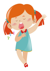 214x300 Little Girl In Blue Dress Singing Song Illustration Royalty Free