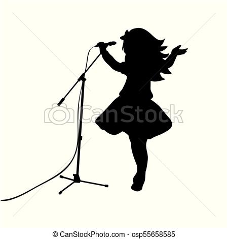 450x470 silhouette girl music sings in microphone vector illustration