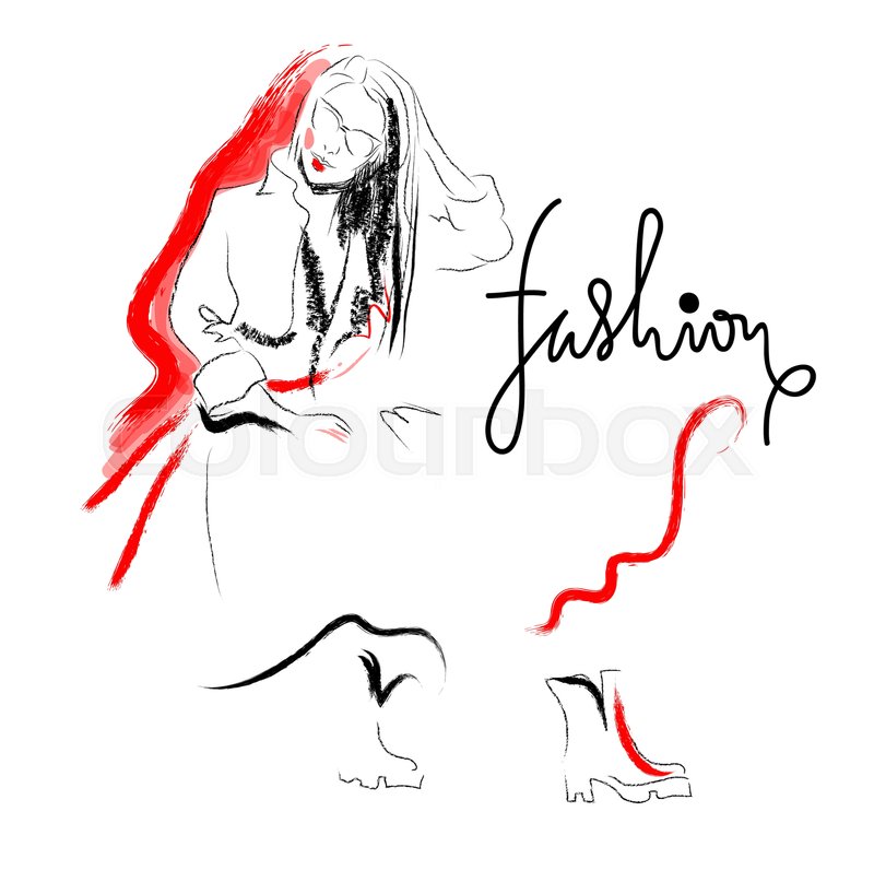 800x796 Fashion Sketch Drawing Girl Black And Stock Vector Colourbox