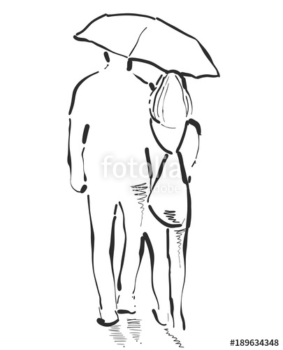 405x500 Couple With An Umbrella Boy And Girl Sketch Stock Image