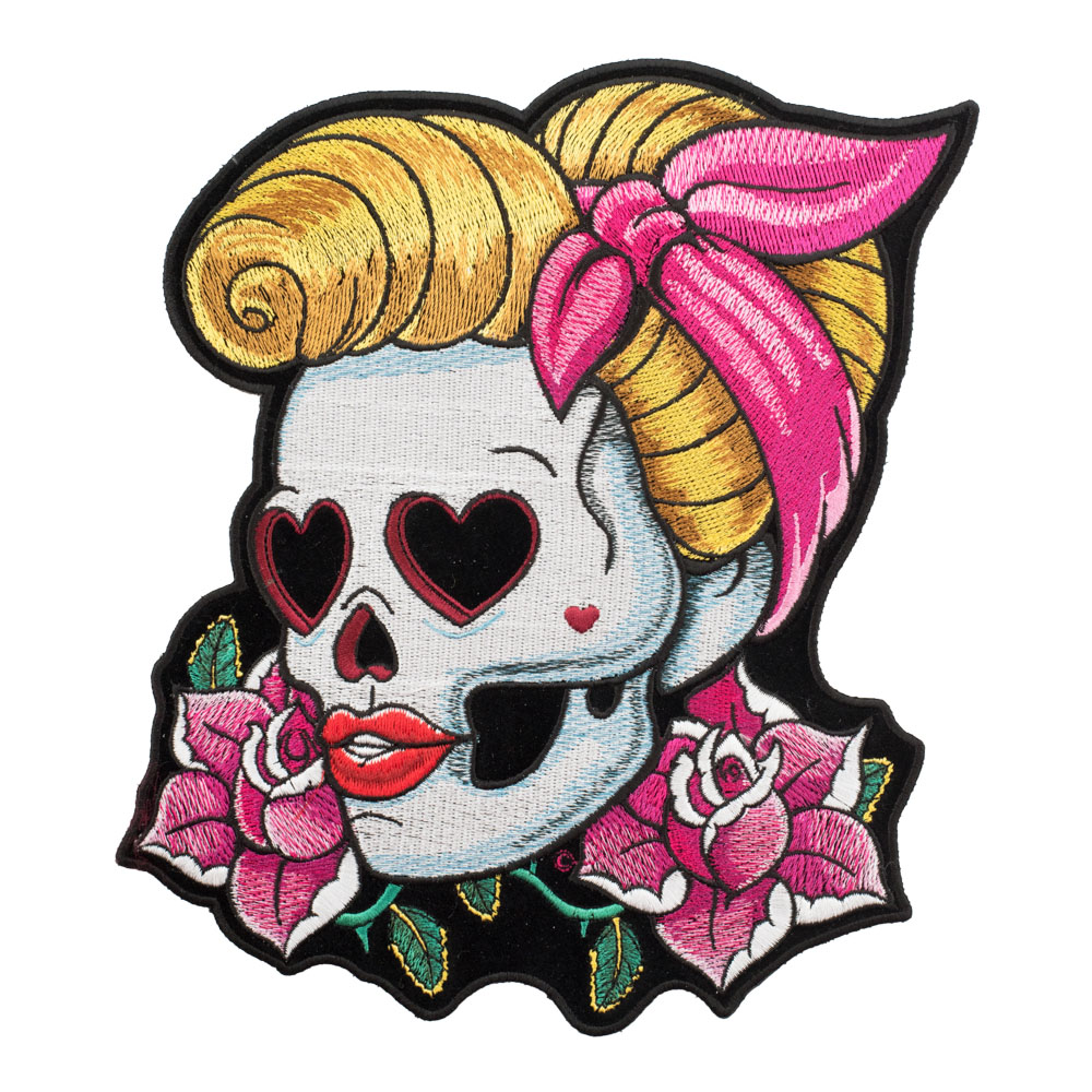 1000x1000 Loving Eyes Pin Up Girl Skull Ladies Back Patches