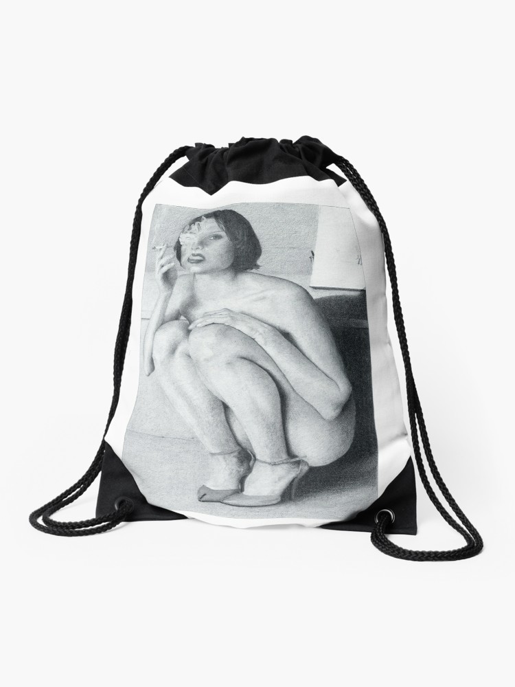 750x1000 Drawing The Smoking Girl Drawstring Bag