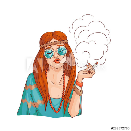 500x500 Vector Hippie Girl Smoking Cannabis Hipster Woman Rastaman