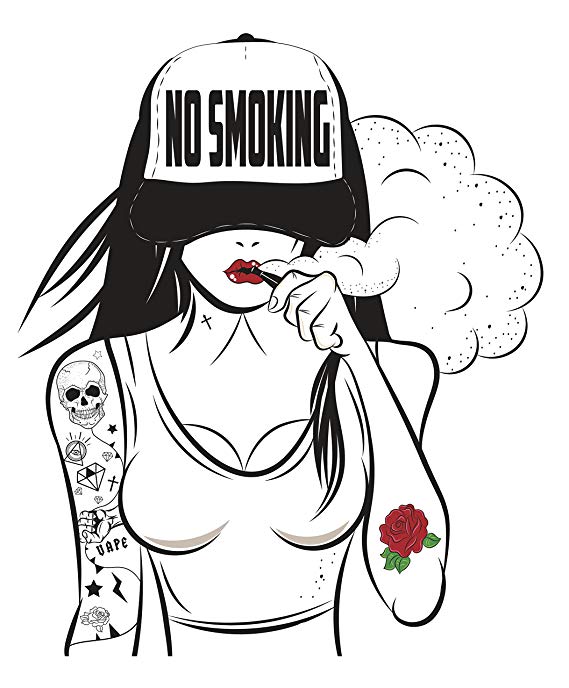 569x688 tatted vape girl with no smoking trucker hat vinyl