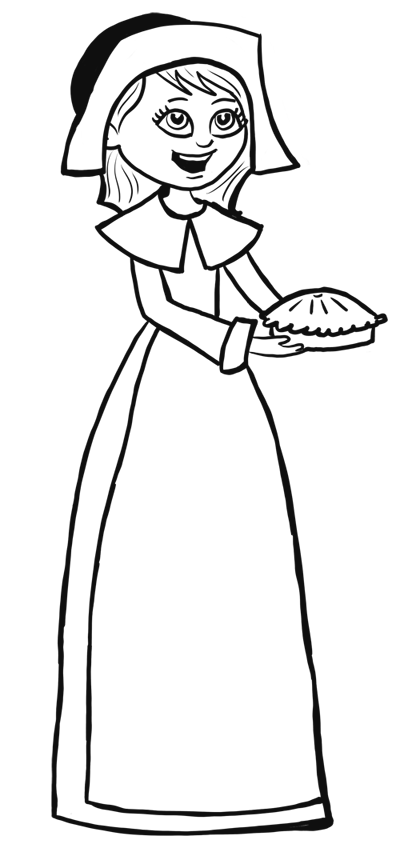 400x848 How To Draw Cartoon Pilgrim Girl For Thanksgiving Step