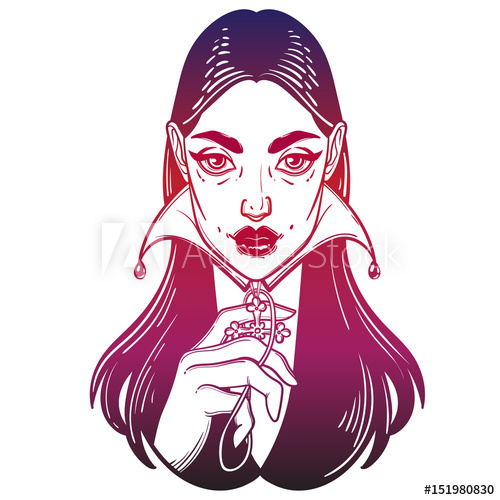 500x500 portrait of mystic girl with cross vector illustration