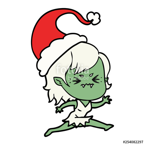 500x500 Annoyed Line Drawing Of A Vampire Girl Wearing Santa Hat Stock