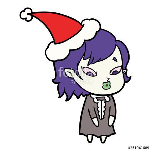 500x500 Cute Line Drawing Of A Vampire Girl Wearing Santa Hat Stock Image
