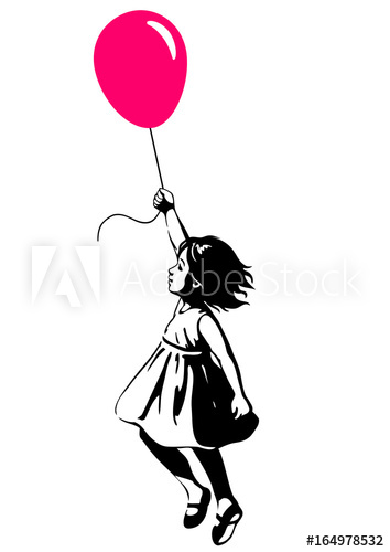 354x500 Little Girl Floating With A Red Balloon, Street Art Graffiti Style