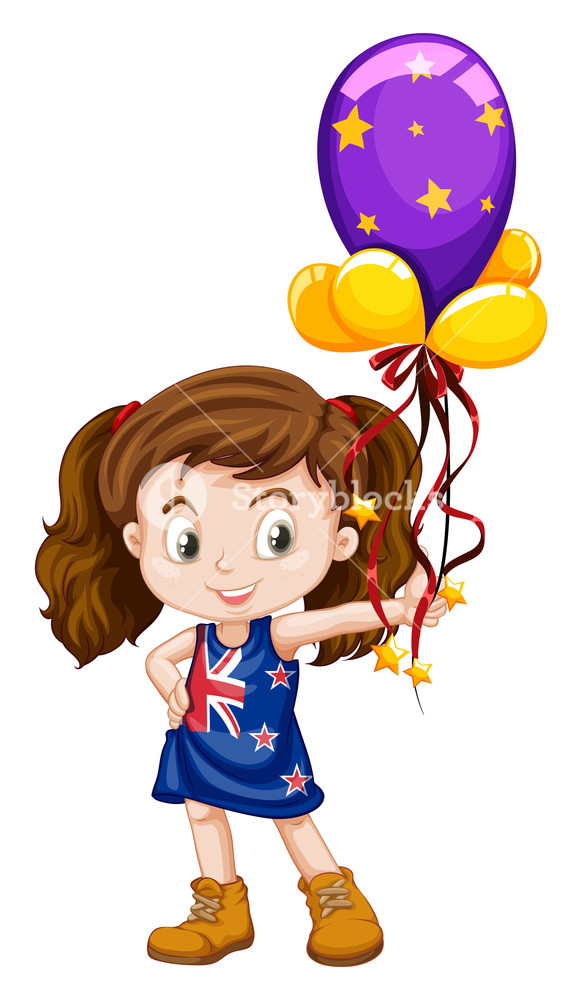 582x1000 Little Girl Holding Fancy Balloons Illustration Royalty Free Stock