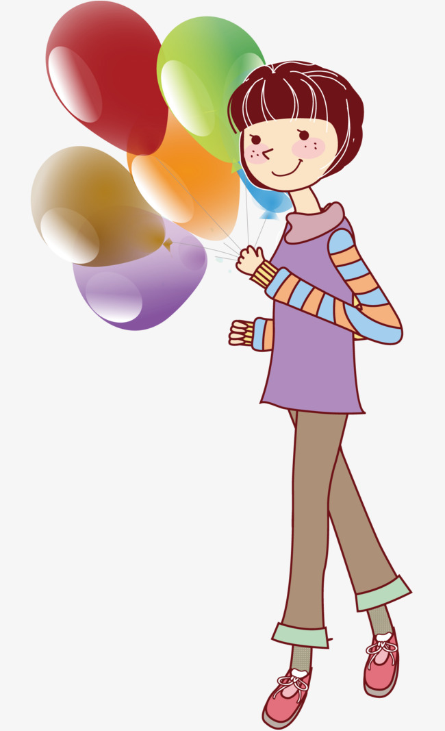 650x1067 The Little Girl With The Balloon, Cartoon Hand Drawing, Vector