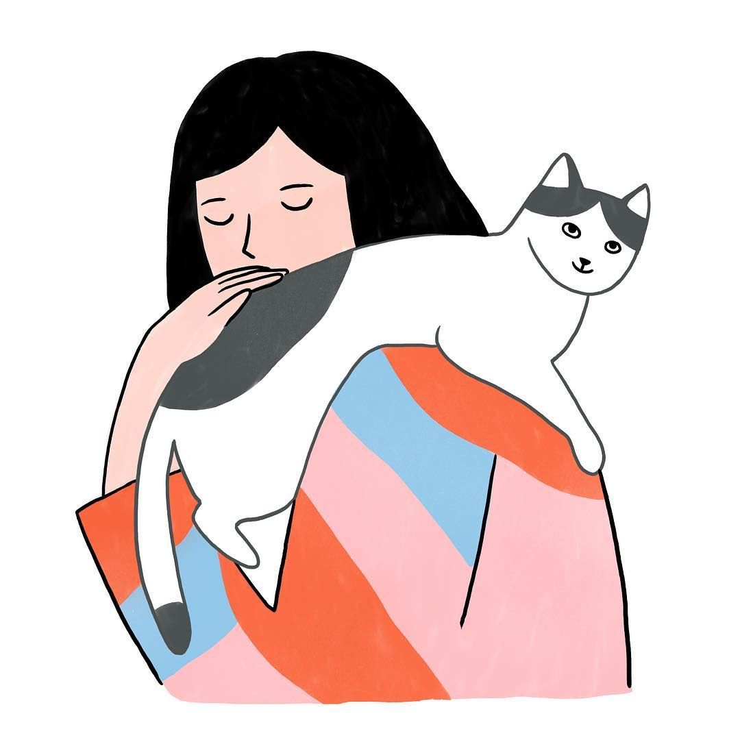 1080x1099 Girl And Cat