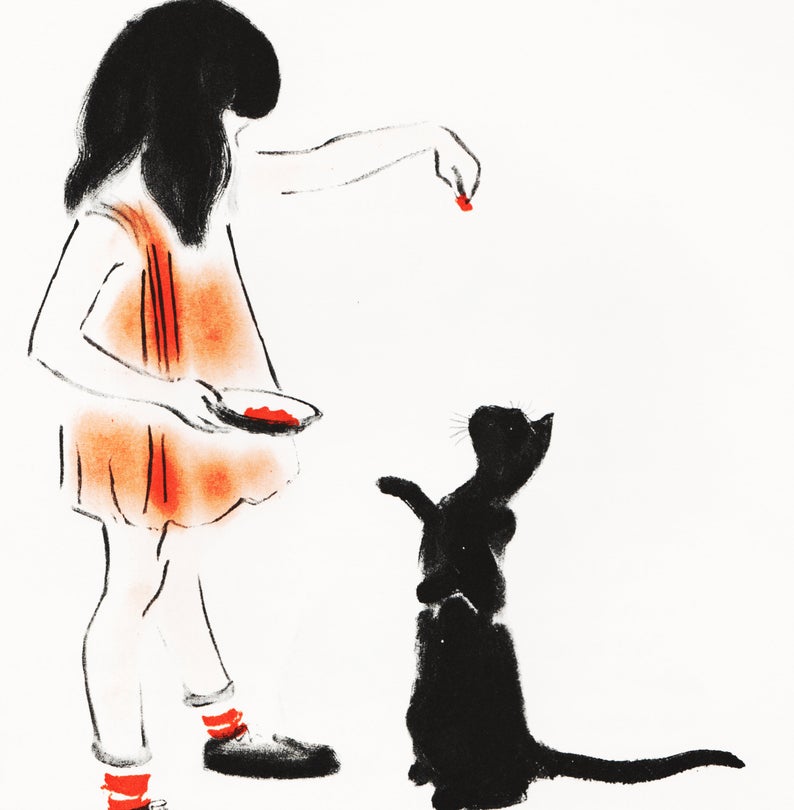 794x810 Cat Lover Art Vintage Cat Print