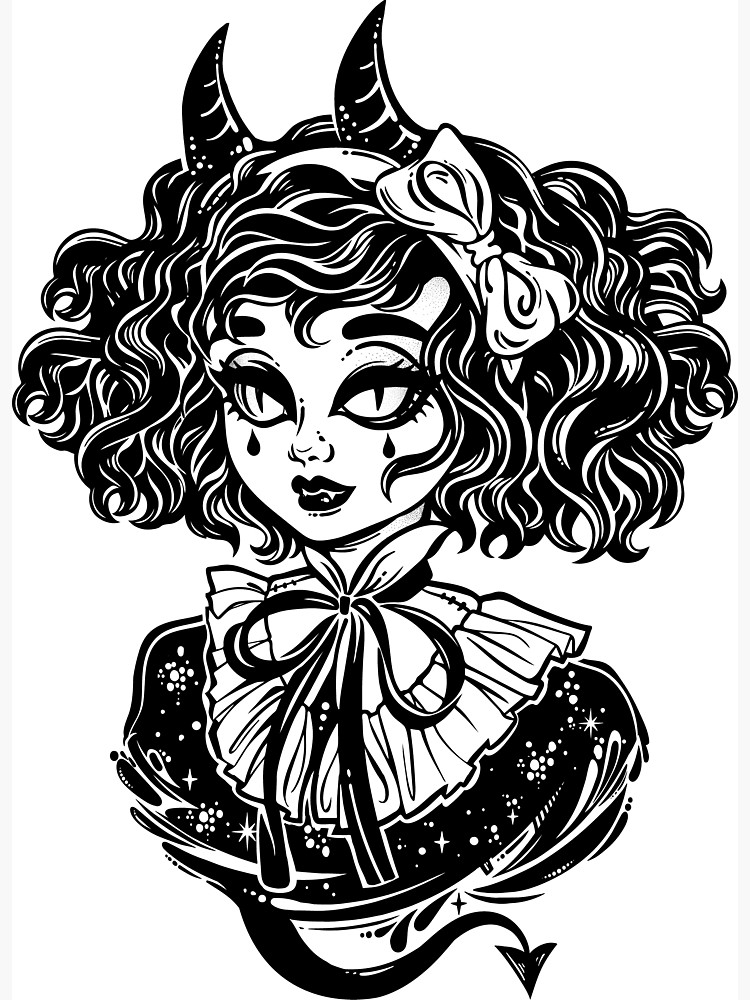 750x1000 Gothic Victorian Demonic Girl Head Portrait With Imp Horns