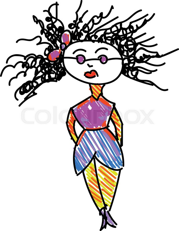 618x800 A Drawing Of A Lady With Curly Hair Stock Vector Colourbox