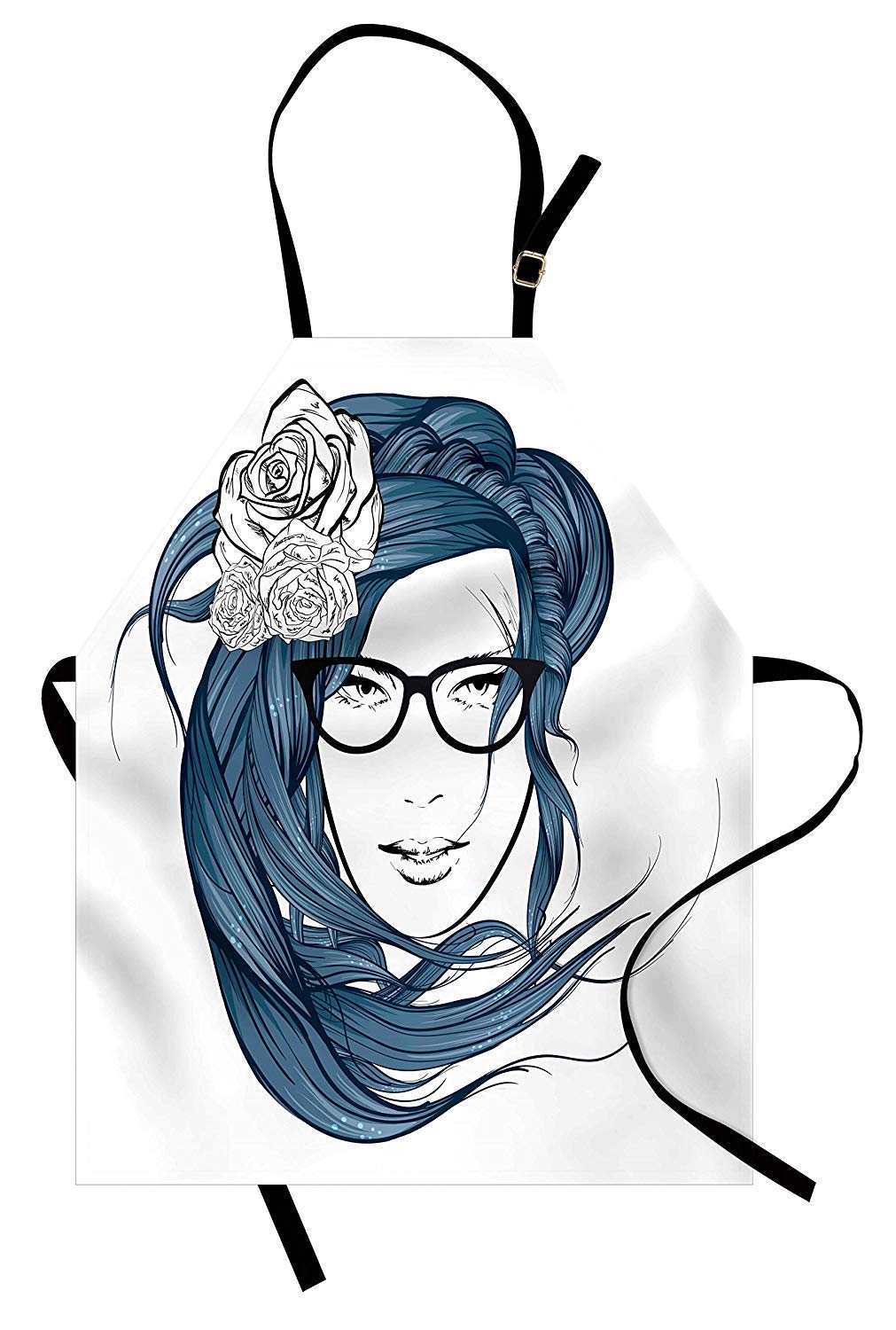 1011x1500 curly hair apron girl with the blue hair and flowers