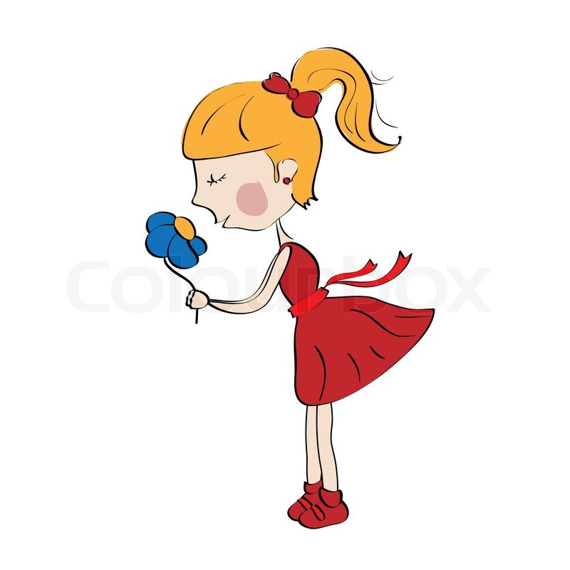 800x800 Little Girl Holding Flower Stock Vector Colourbox