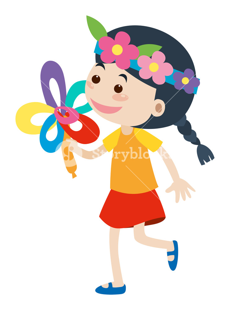 743x1000 Little Girl With Flower Headband Illustration Royalty Free Stock
