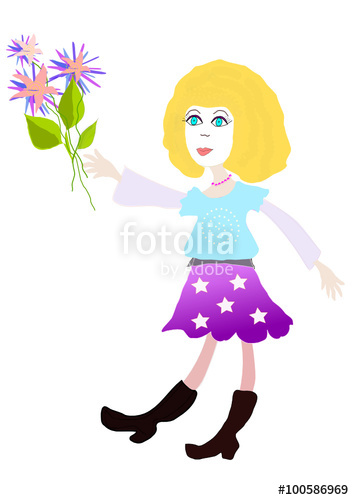 354x500 Young Woman With Flowers, Drawing Stock Image And Royalty Free