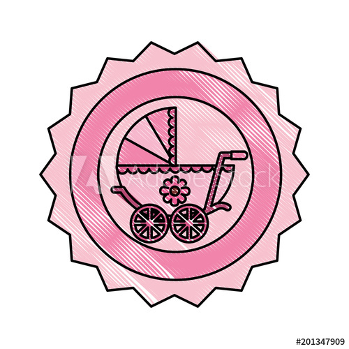 500x500 Cute Pram Baby Girl Newborn Flower Decoration Vector Illustration
